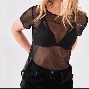 Victoria's Secret Black Sheer Mesh Tee worn 1x XS/S